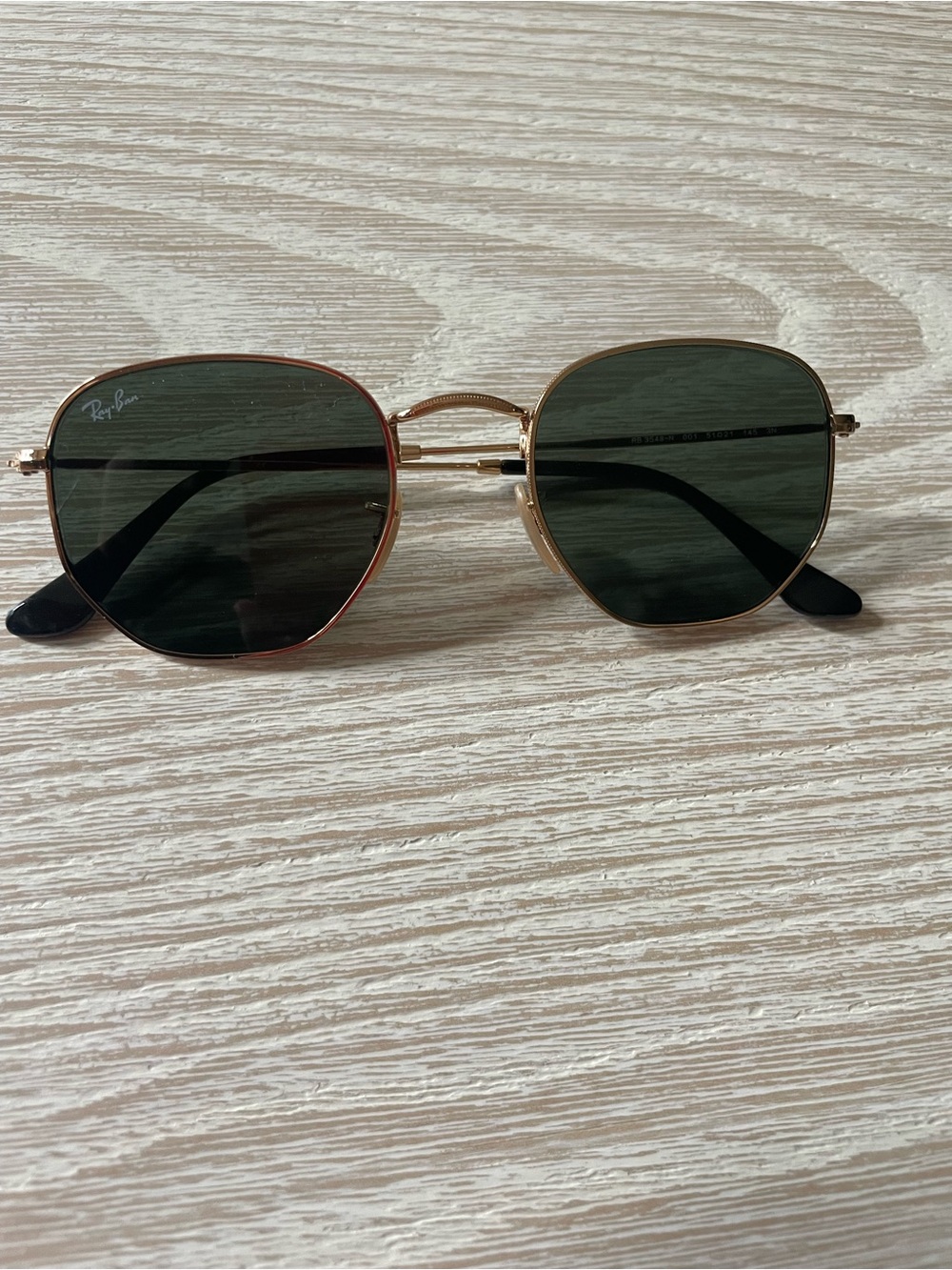 Ray-Ban hexagonal flat lenses - gold frame and green lens brand new